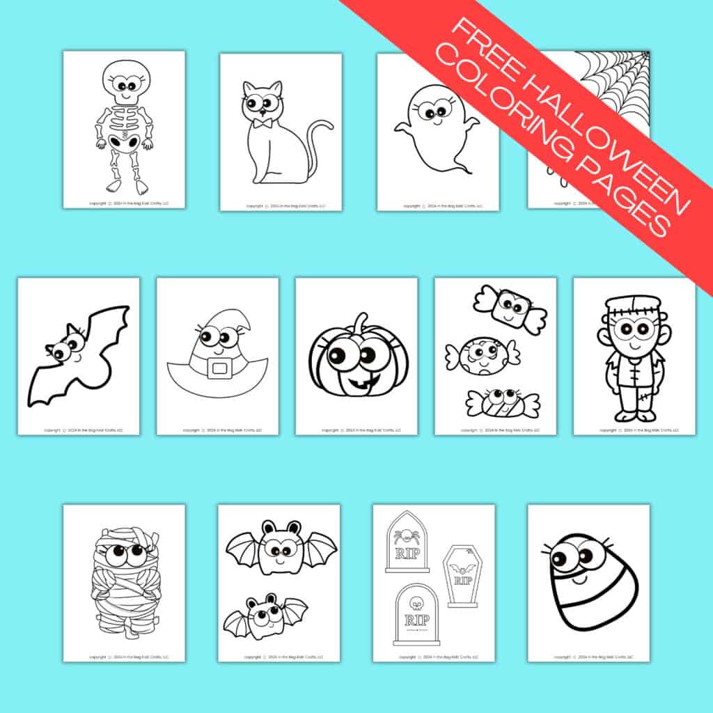 An image showing Halloween craft-themed, free printable coloring pages designed as a fun preschool craft and fine motor activity.