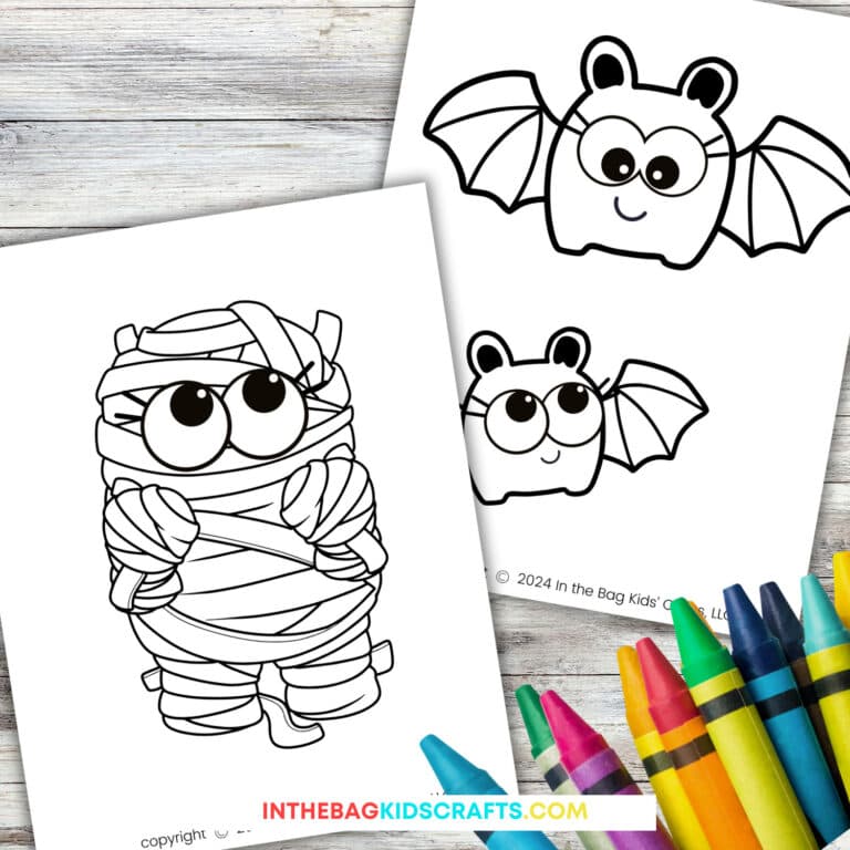 An image showing Halloween craft-themed, free printable coloring pages designed as a fun preschool craft and fine motor activity.