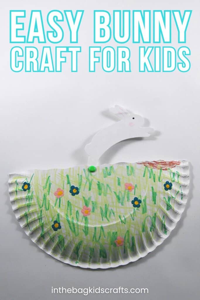 hopping bunny craft for kids made from a paper plate with printable bunny outline template 