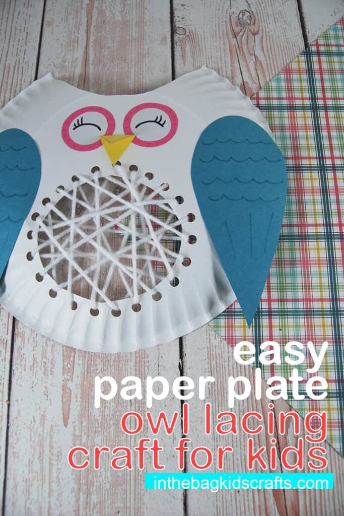 Paper Plate Owl Craft for Kids with Lacing in Center 