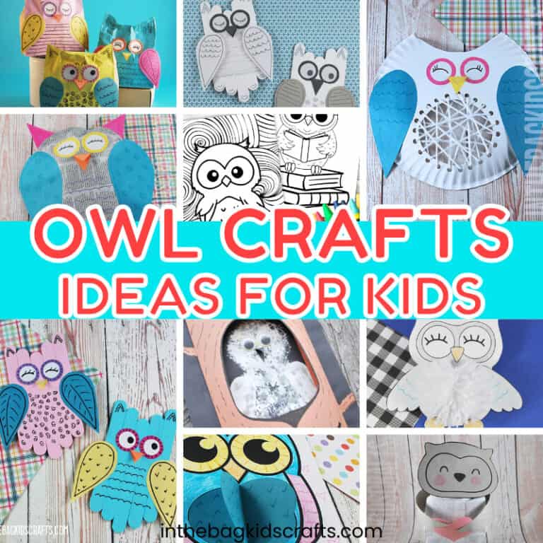 A vibrant collection of materials and completed projects showcasing owl crafts, perfect for easy crafts for kids.