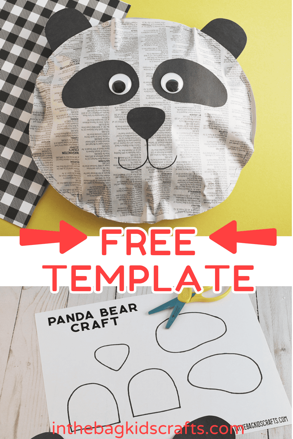 Panda Craft for Kids made with recycled newspaper 