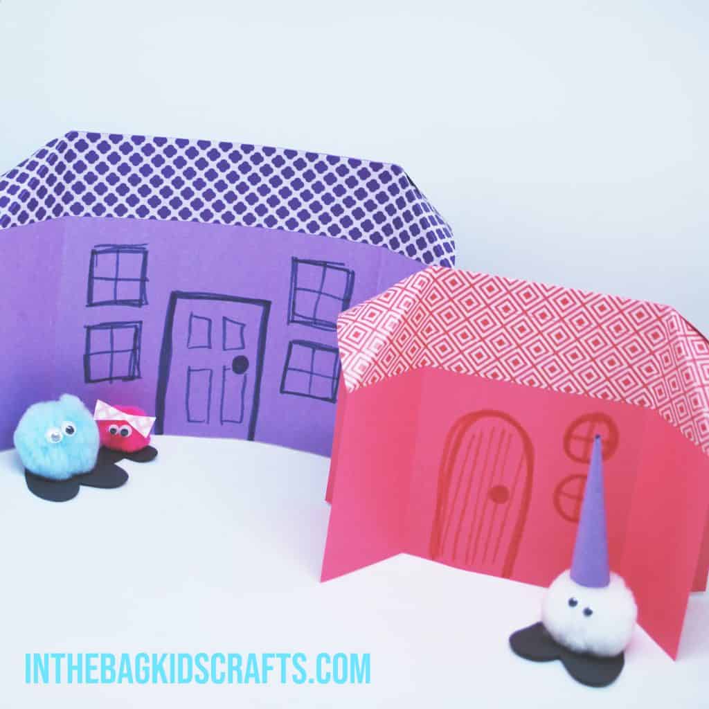 paper houses with pompom critters