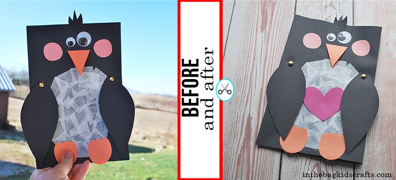 VALENTINE CRAFTS FOR KIDS PENGUIN CARD BEFORE AND AFTER