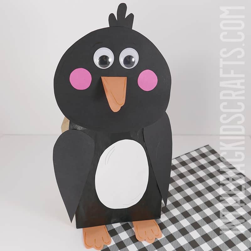 Pengiun Craft for Kids made from a paper lunch bag