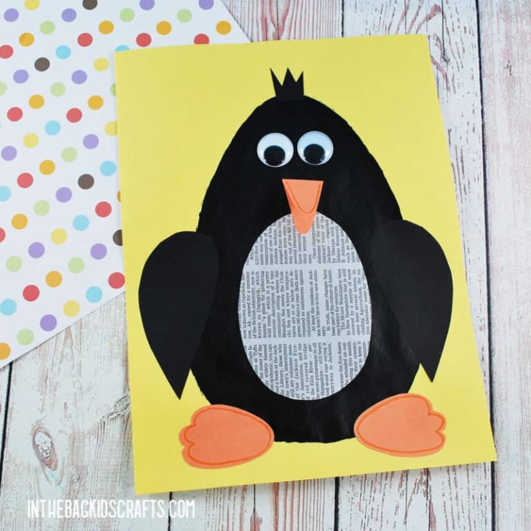 PENGUIN CRAFT FOR KIDS WITH RECYCLED NEWSPAPER AND FREE PRINTABLE CRAFT TEMPALTE