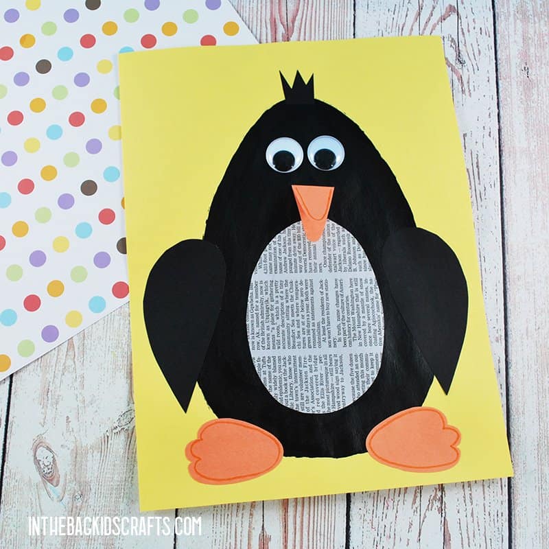 PENGUIN CRAFT FOR KIDS WITH RECYCLED NEWSPAPER AND FREE PRINTABLE CRAFT TEMPALTE