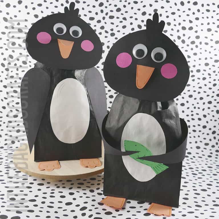Easy Penguin Craft for kids made with a paper lunch bag
