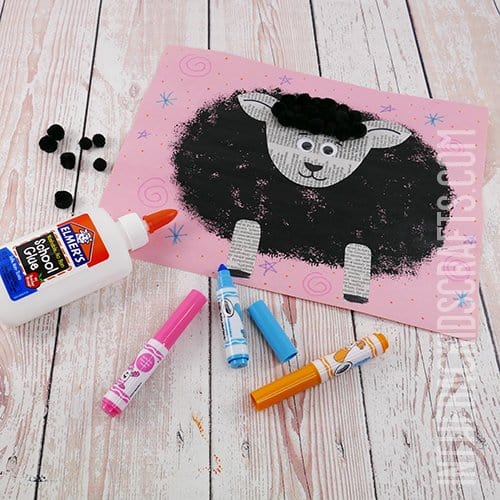 Painted black sheep craft with newspaper details step 5