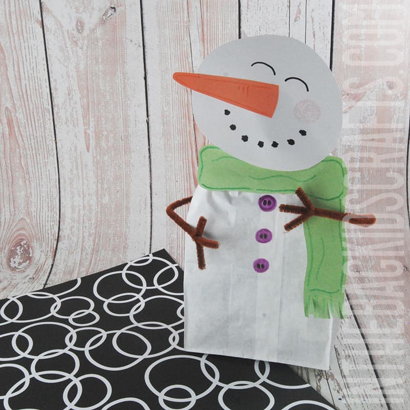Snowman Craft made from a paper lunch bag
