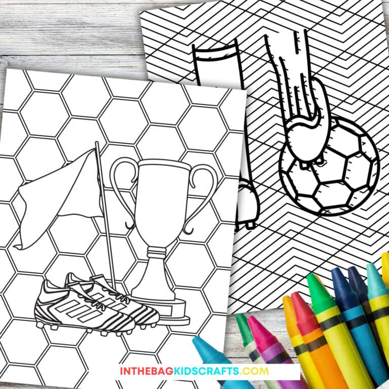 A set of soccer coloring pages featuring simple designs, ideal for a fun soccer craft, free coloring pages, and a fine motor activity for kids.