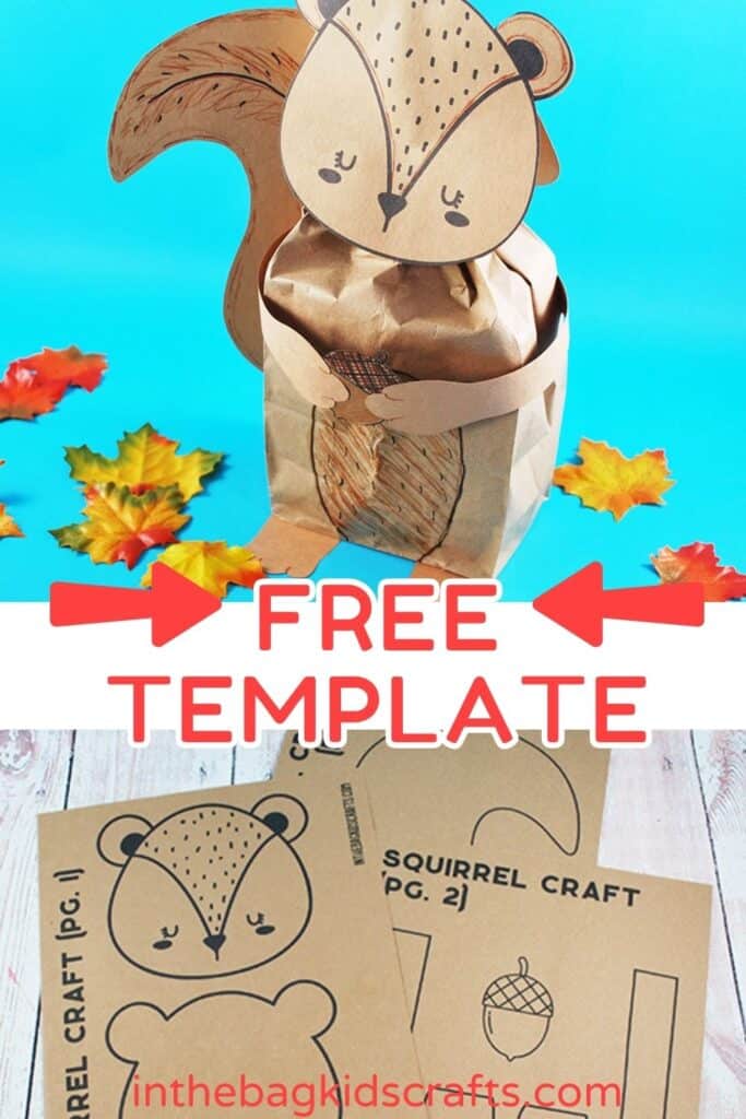 Squirrel craft for kids made from a paper lunch bag 