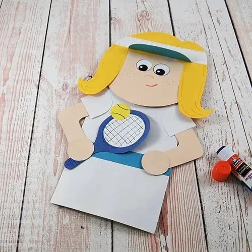 Tennis craft for kids puppet step 4