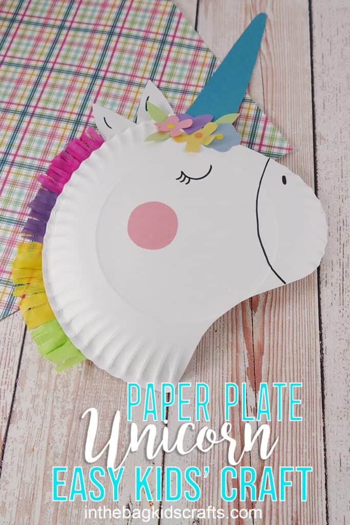 Easy Unicorn Craft made with a paper plate and free craft template 