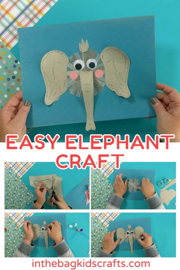 An image showing an easy elephant craft for kids, perfect as an animal craft and fine motor activity.