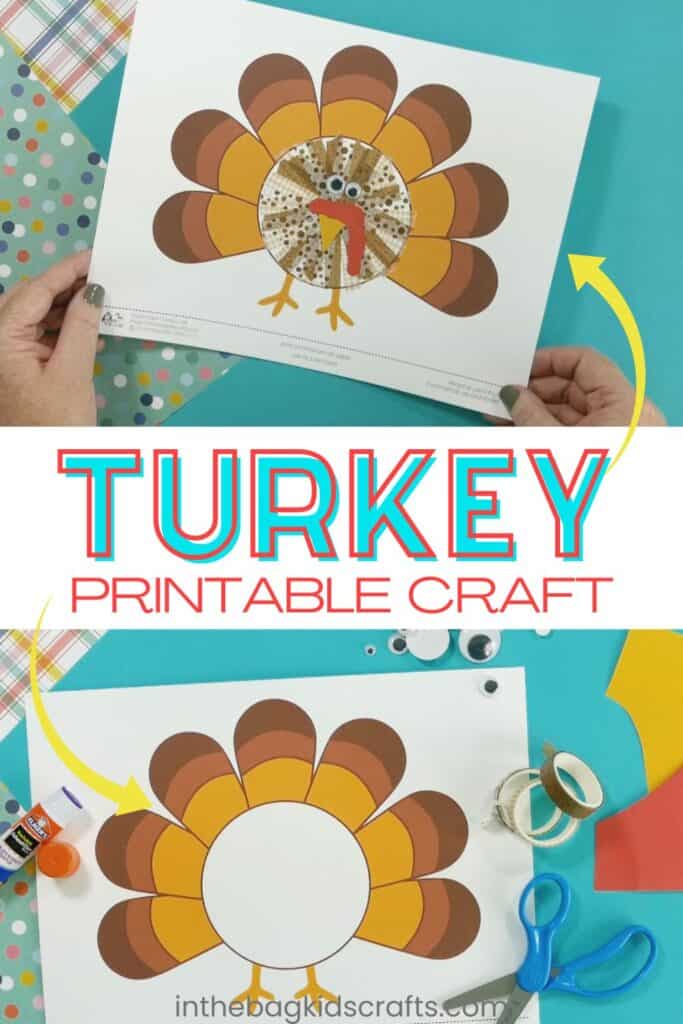 An image showing a preschool Thanksgiving turkey craft, designed as a fun and easy fine motor activity for kids.