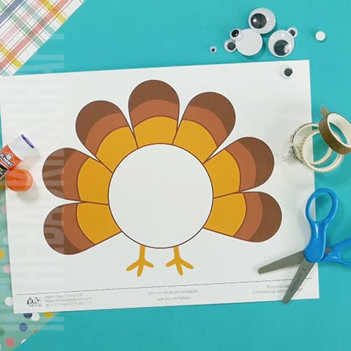 An image showing a preschool Thanksgiving turkey craft, designed as a fun and easy fine motor activity for kids.