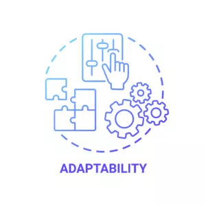 Adaptability in Agile Development Illustration | i3solutions Agile development adaptability with gears and puzzle pieces icon.