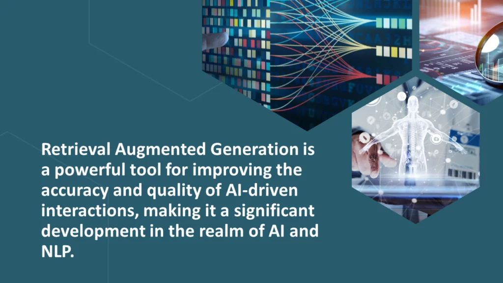 Retrieval Augmented Generation Overview | i3solutions Illustration of AI data processing and neural networks for RAG technology.