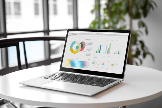 Business analytics dashboard displayed on a laptop screen for data insights.