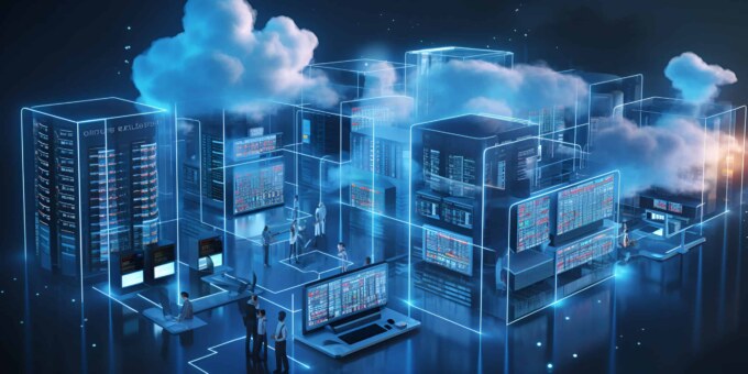 Cloud-native architecture with digital infrastructure and data centers.