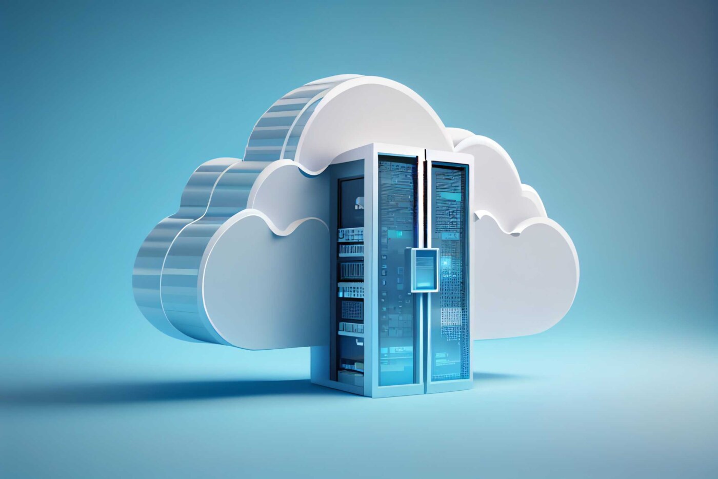 Cloud data storage with servers representing data lakes and warehouses.