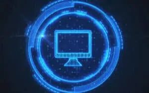 Digital monitor icon representing Power BI data reporting and integration.