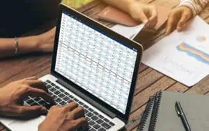Modern spreadsheet on laptop showing data analysis for business growth.