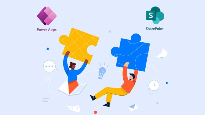 SharePoint and Power Platform puzzle pieces connecting for enterprise workflows.
