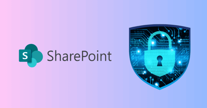 Digital shield with lock symbol representing SharePoint security and data protection.