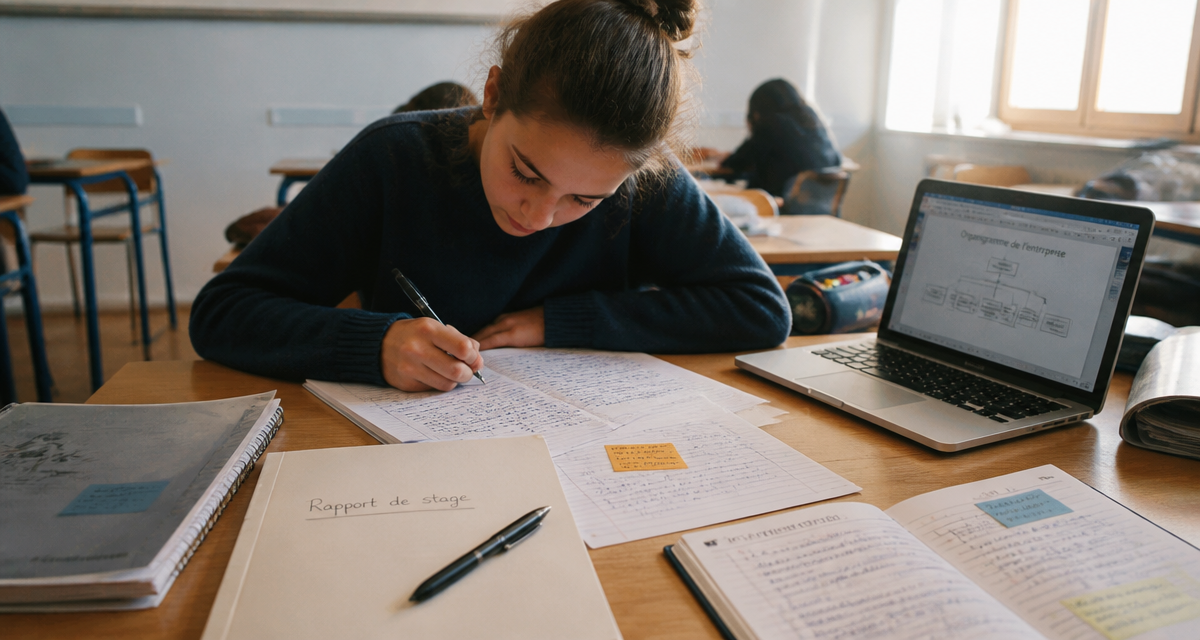 ex de rapport de stage 3eme eleve écrivant