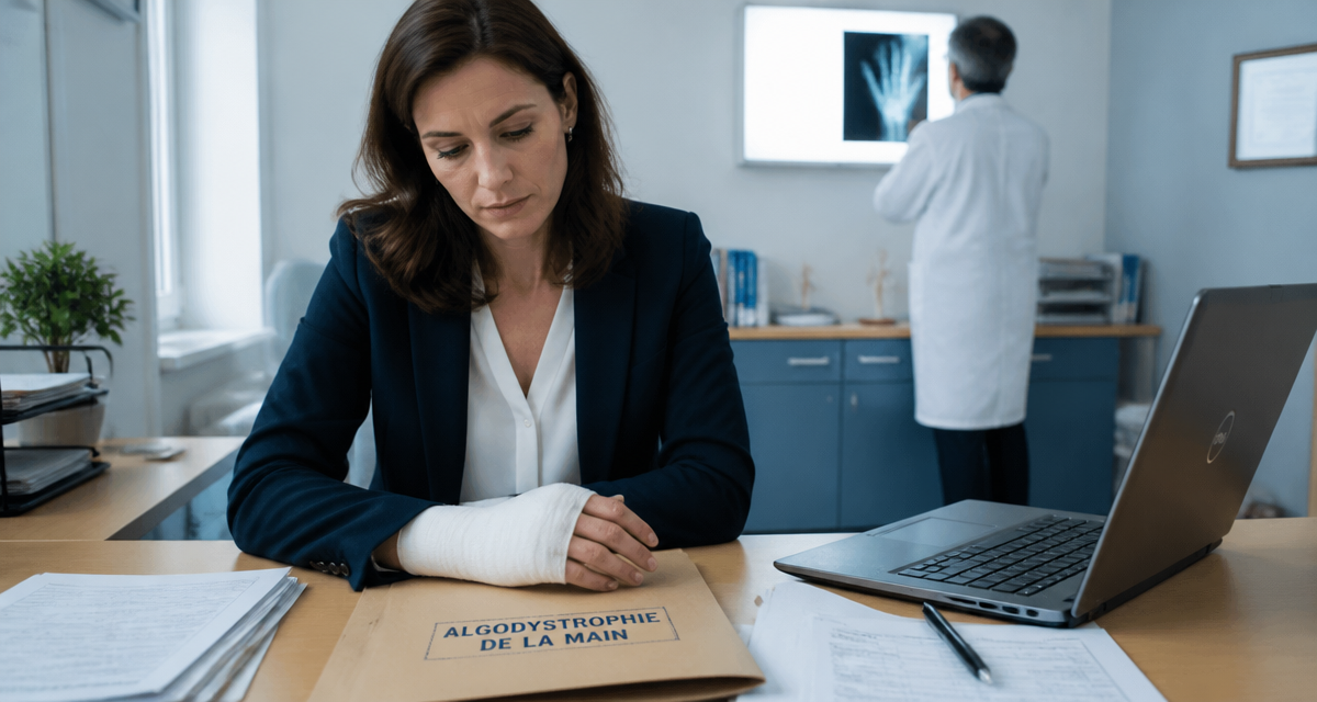 peut on travailler avec une algodystrophie de la main, femme main bandée au cabinet