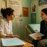 infirmiere scolaire avec eleve en infirmerie