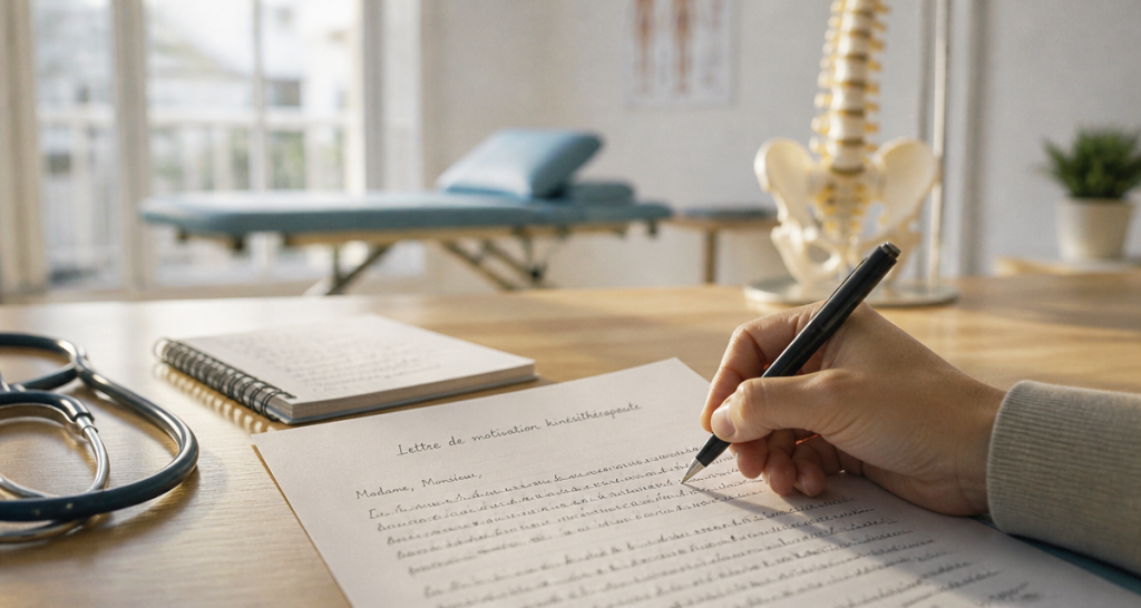 Lettre de motivation kiné manuscrite sur bureau