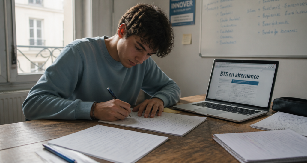 Lettre de motivation pour BTS en alternance manuscrite sur bureau