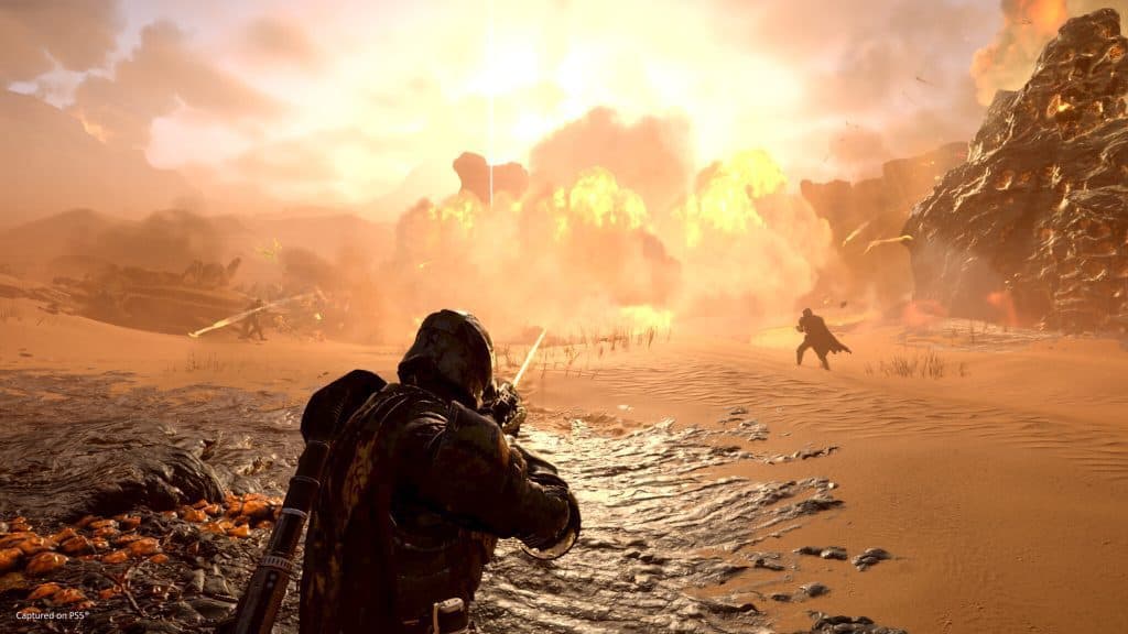 Helldivers 2 explosion in background