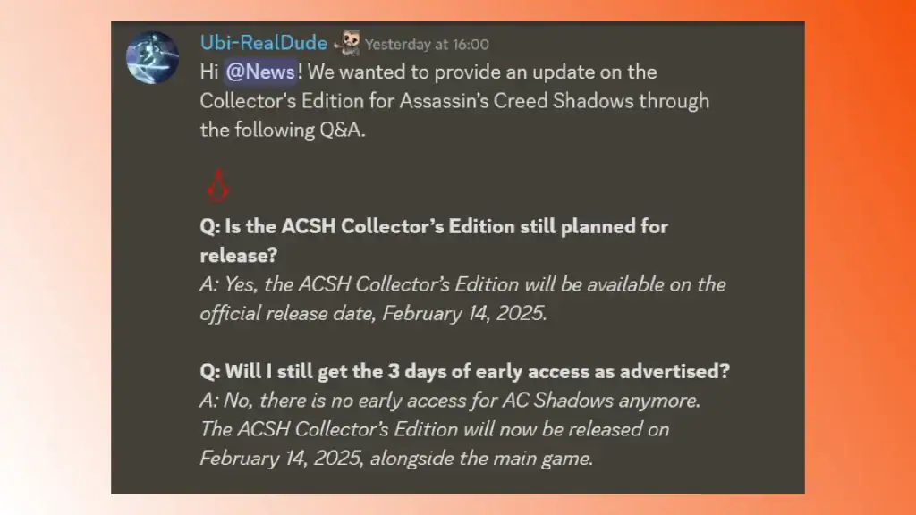 Assassin’s Creed Shadows early access canceled