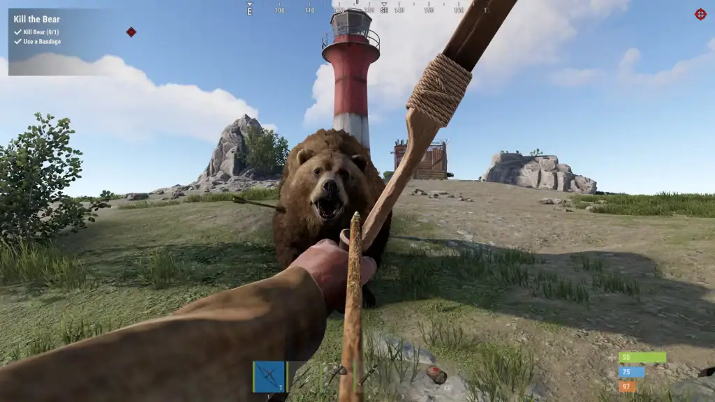 rust character shooting bear with bow and arrow screenshot rust character shooting bear with bow and arrow screenshot
