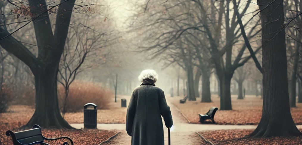 Elderly woman walking in a park, wandering nursing home residents ohio