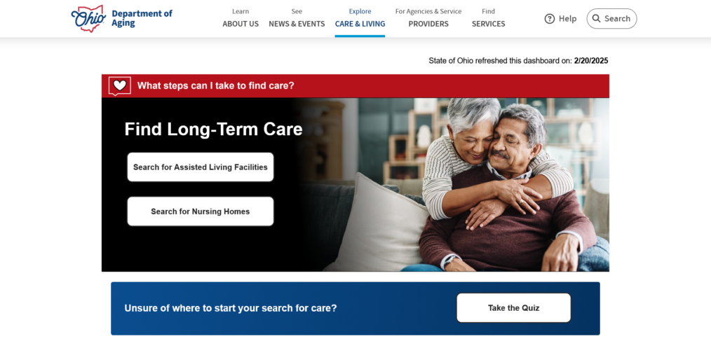Screenshot of Ohio Long-Term Care Quality Navigator