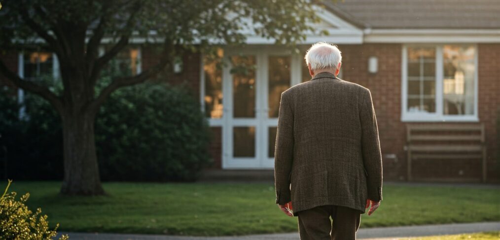 Elopement prevention in nursing homes - Elderly man walking outside