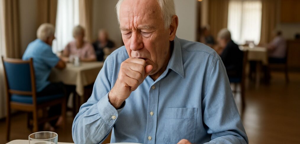 Elderly man chocking in a nursing home