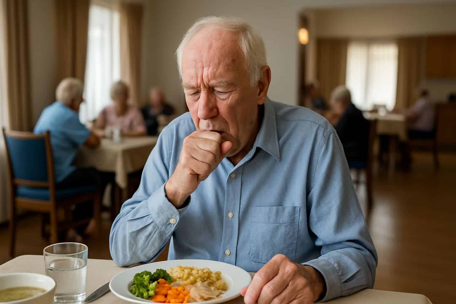 Elderly man chocking in a nursing home