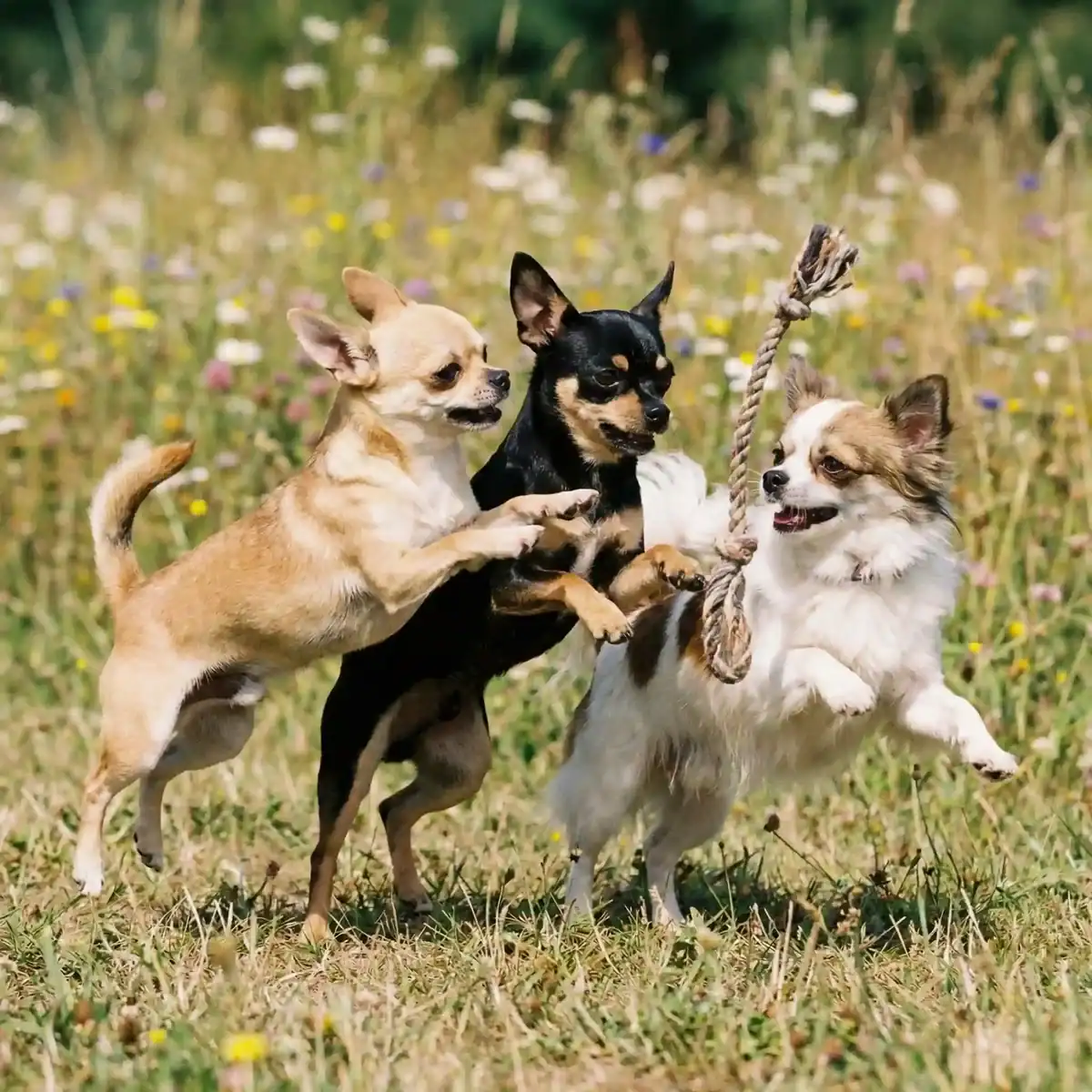 3 Chihuahuas playing