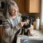 Brushing black and tan Chi's teethe