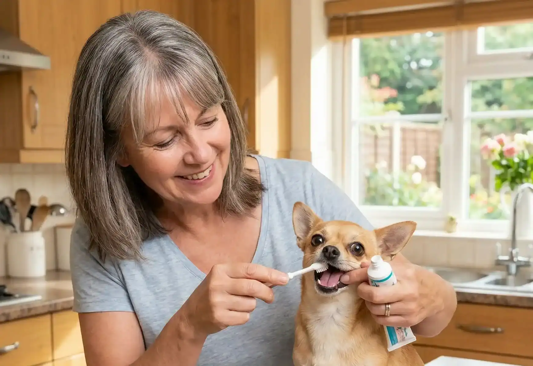 Brushing tan Chi's Teethe