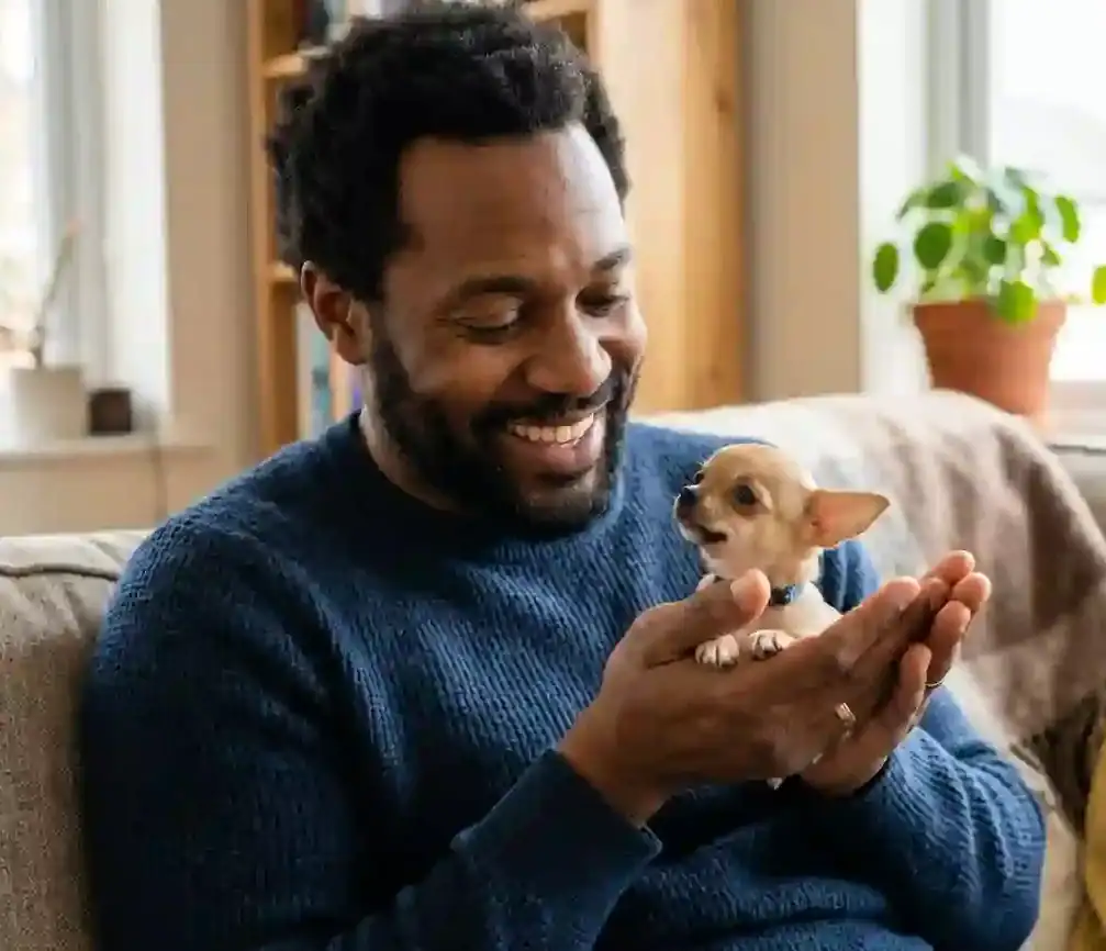 Man Holding A Chihuahua Puppy