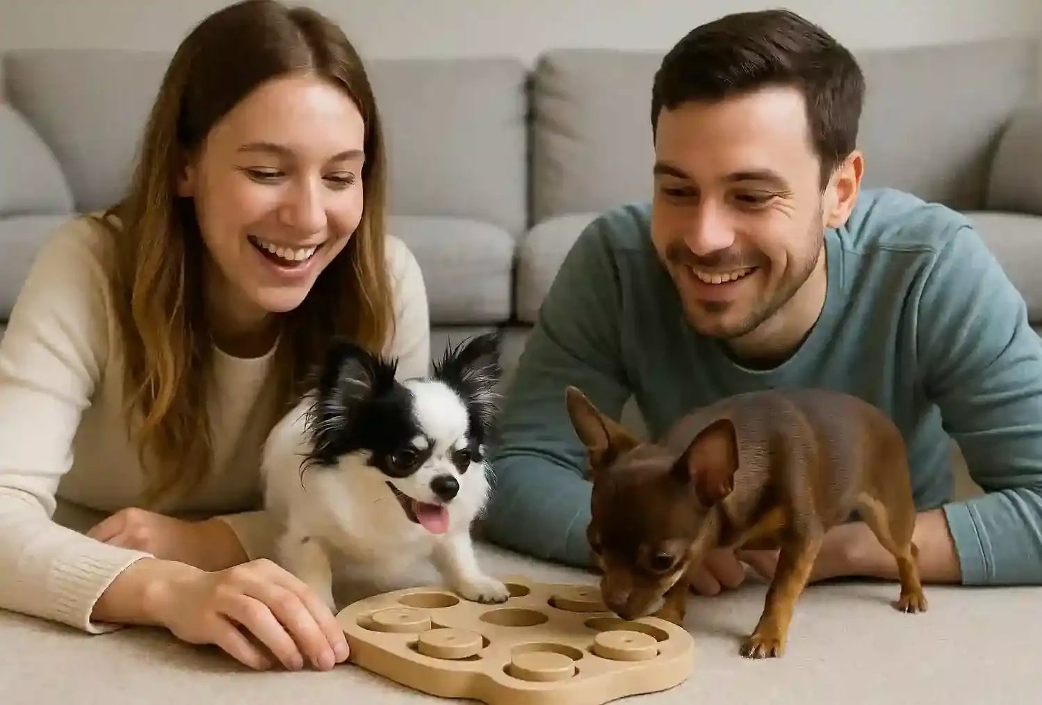 Chis Playing With An Interactive Toy