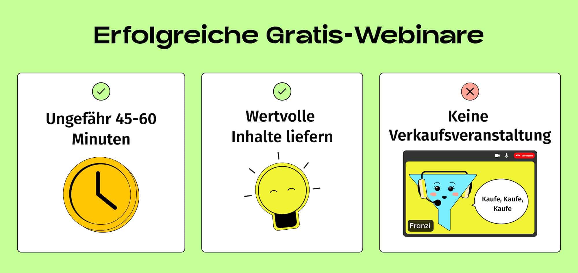 Darstellung der Vorteile von Gratis-Webinare. 