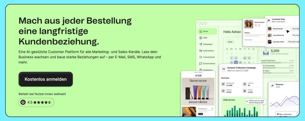 Screenshot der Hero-Section des europäischen Newsletter-Tools von Brevo